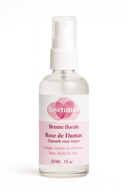 Brume Florale Rose de Damas Rosenature 30 ml pour visage, corps et cheveux